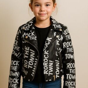 Disney Black and White Rock Graphic Leather Jacket